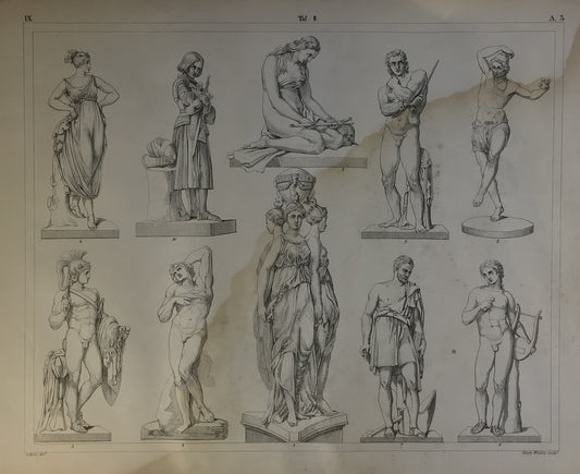 Iconographic Engravings – The Fine Arts (1851) "Collection of Classical Statues" - 19th Century Artwork