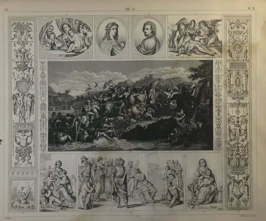 Iconographic Engravings – The Fine Arts (1851) Compilation of Renaissance, Religious, and Battle Scenes