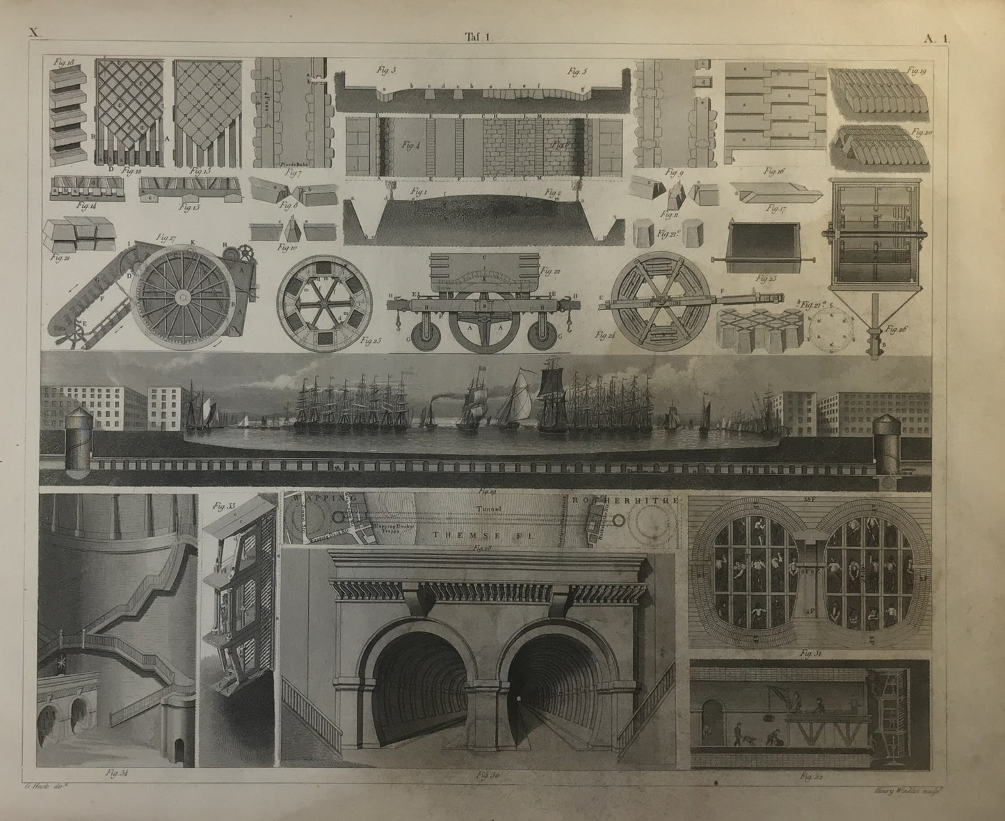 Iconographic Engravings – The Fine Arts (1851)  Thames Tunnel & Construction Details