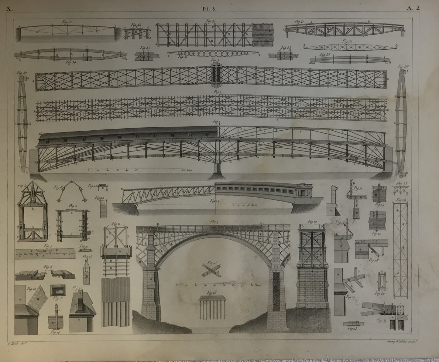 Iconographic Engravings – The Fine Arts (1851) Engineering Print of Iron Truss Bridge Structure – 19th Century Architectural Engraving