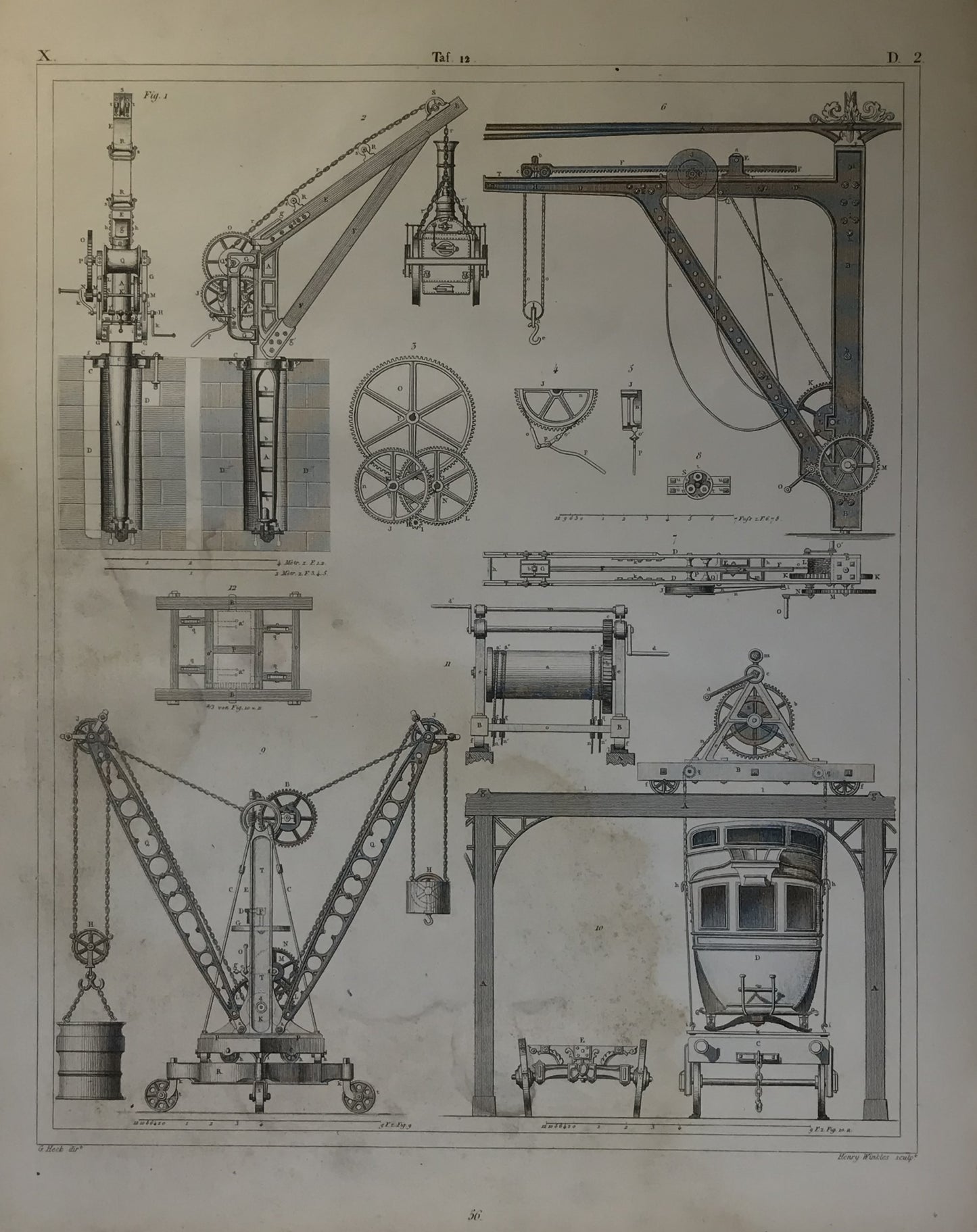 Iconographic Engravings – The Fine Arts (1851) Antique 19th-Century Industrial Crane and Hoist Engineering Plate