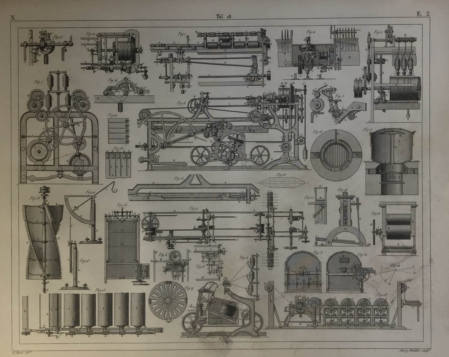 Iconographic Engravings – The Fine Arts (1851) Antique 19th-Century Industrial Machinery Engraving – Textile/Paper Processing Equipment