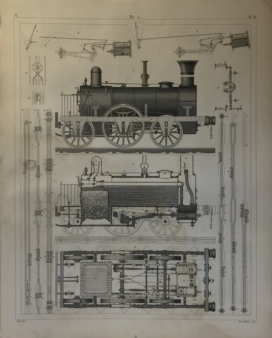 Iconographic Engravings – The Fine Arts (1851) 19th-century steam locomotive