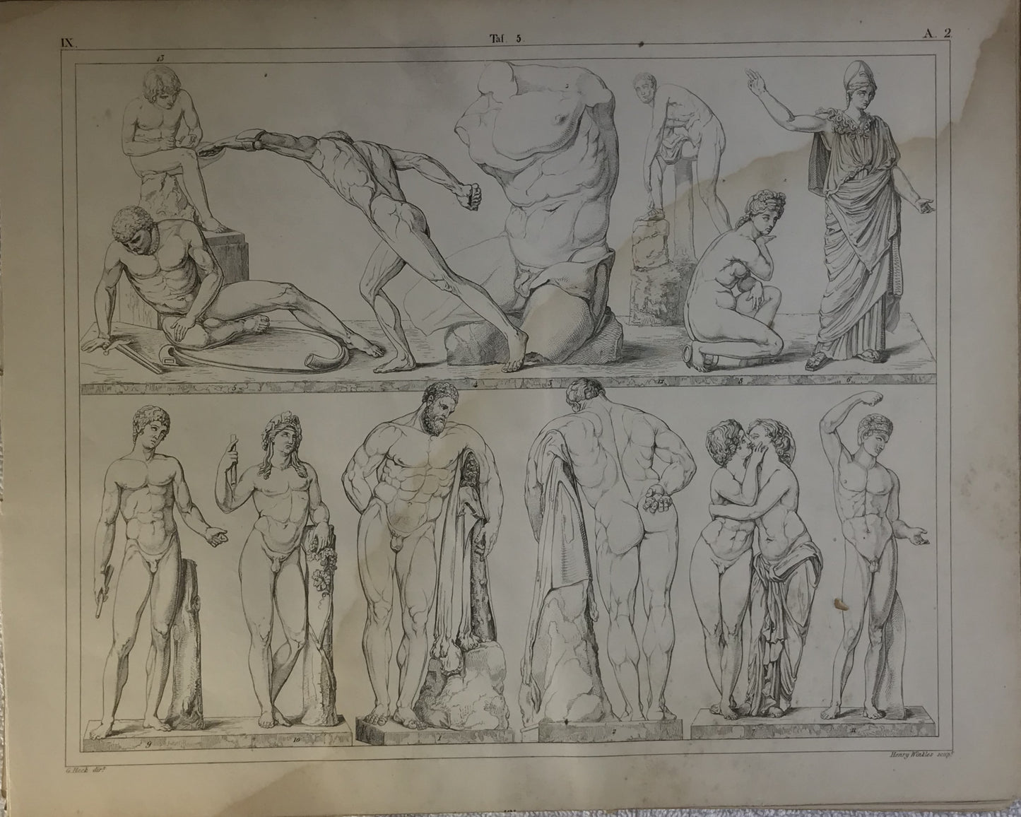 Iconographic Engravings – The Fine Arts (1851) classical Greek or Roman statues and sculptures