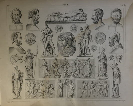 Iconographic Engravings – The Fine Arts (1851) Greco-Roman iconography, likely for educational purposes or art study.