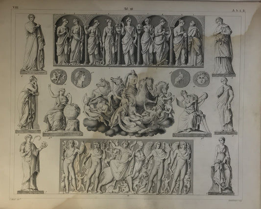 Iconographic Engravings – The Fine Arts (1851) Classical Sculpture & Mythology Engraving by Henry Winkles – 19th Century Greek and Roman