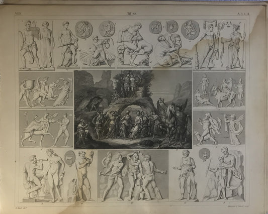 Iconographic Engravings – The Fine Arts (1851) Mythological Figures & Scenes Engraving by Henry Winkles – 19th Century Classical  Engraving