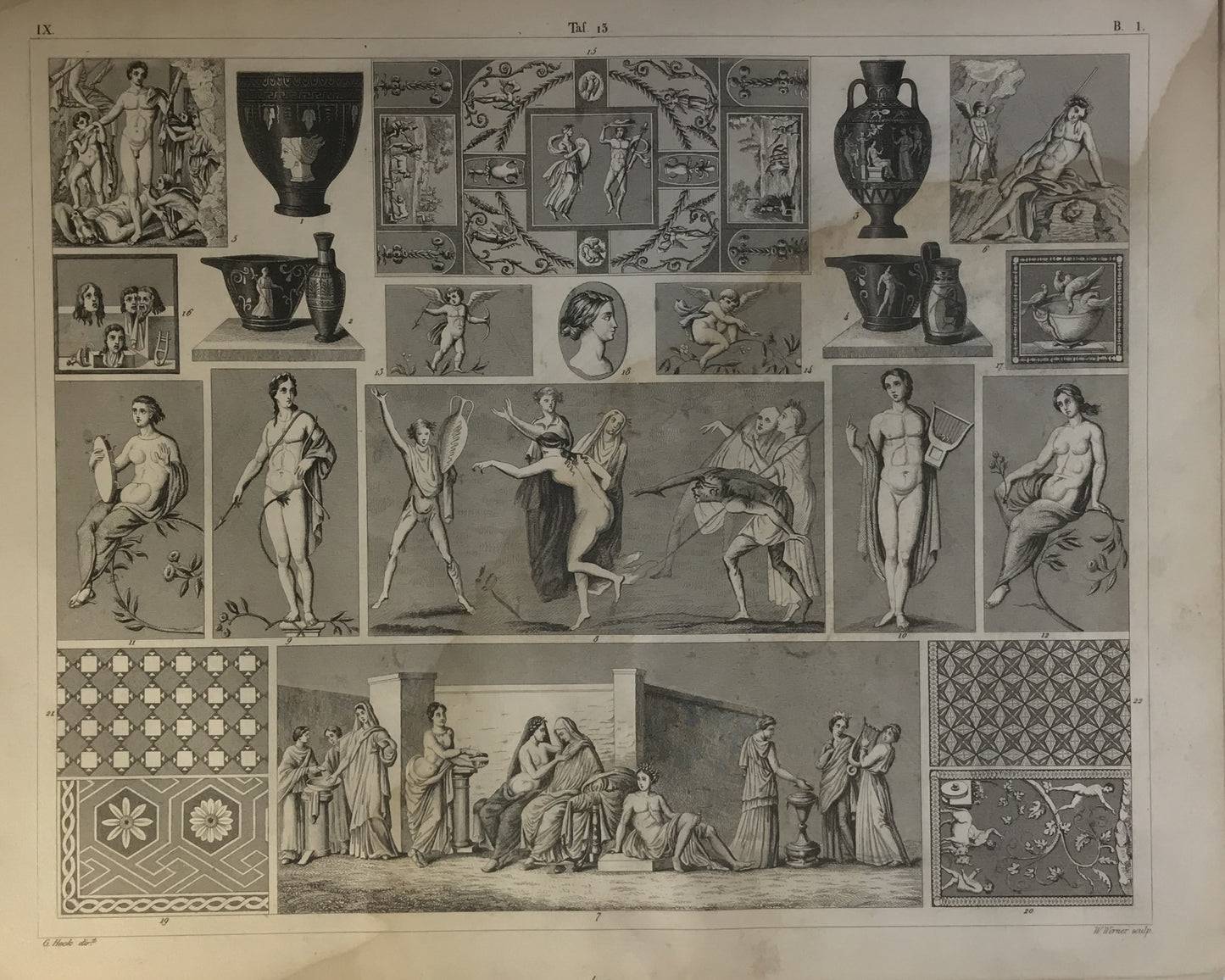 Iconographic Engravings – The Fine Arts (1851) Classical Pottery & Mythology Engraving by Henry Winkles