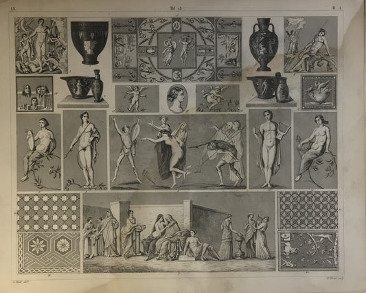 Iconographic Engravings – The Fine Arts (1851) Classical Pottery & Mythology Engraving by Henry Winkles