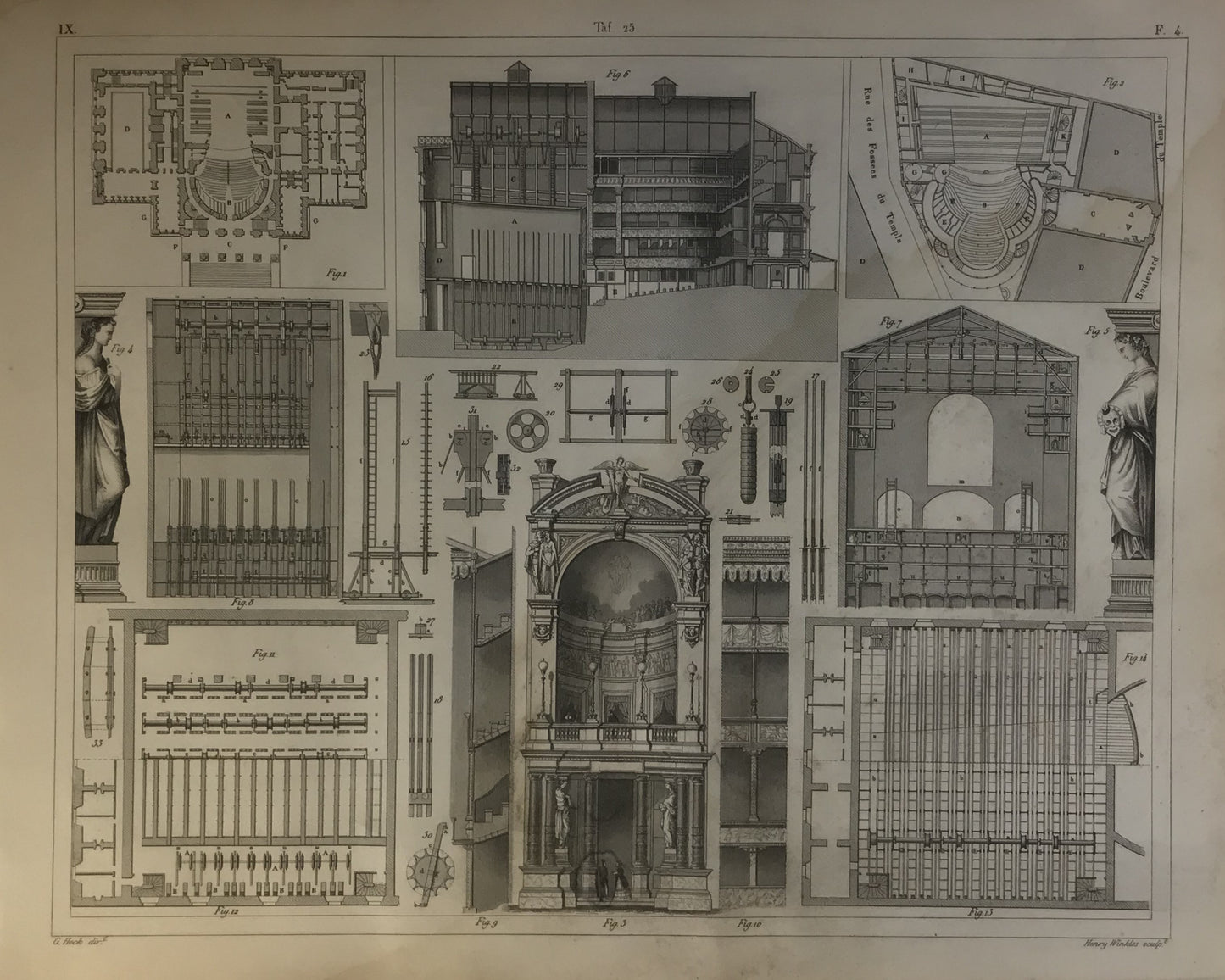 Iconographic Engravings – The Fine Arts (1851) a technical architectural study of a theater or an opera house