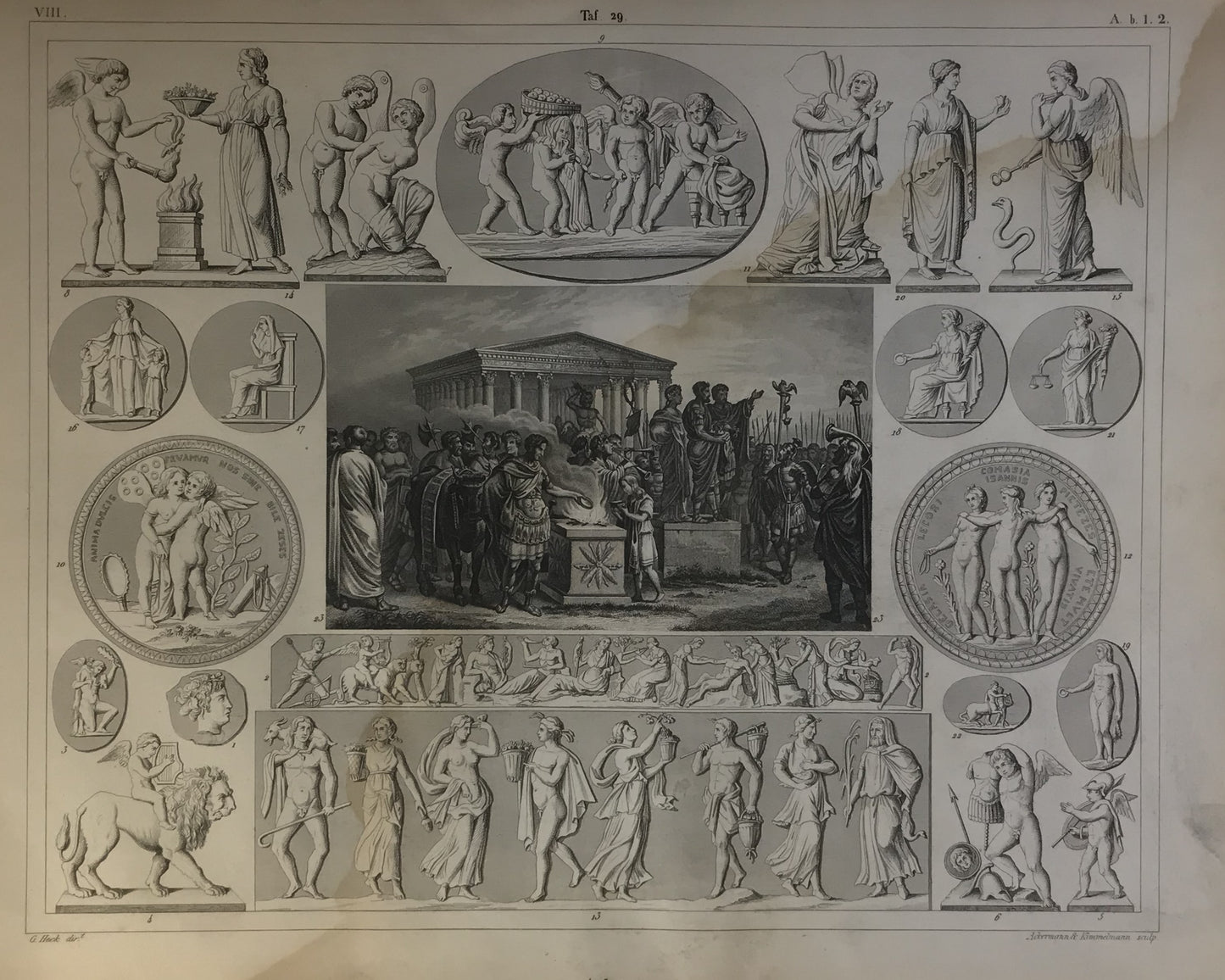 Iconographic Engravings – The Fine Arts (1851)  is a study of classical scenes and figures from Greco-Roman mythology and art, featuring a variety of religious, ceremonial, and mythological themes