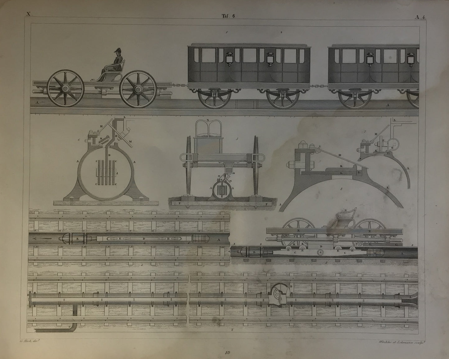 Iconographic Engravings – The Fine Arts (1851) mid-19th-century railway technology, a period when innovations in train design and rail systems