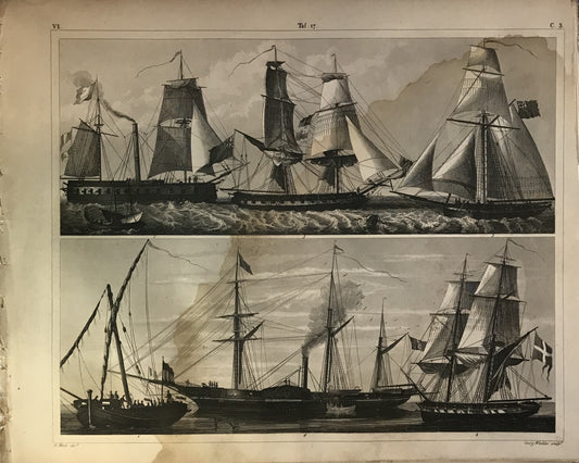 Iconographic Engravings – The Fine Arts (1851)  illustrates&nbsp;19th-century ships and maritime vessels