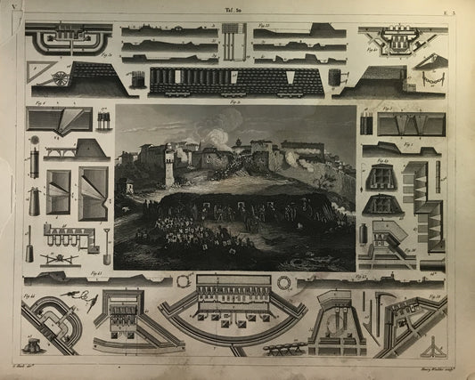 Iconographic Engravings – The Fine Arts (1851) provides a detailed study of 19th-century fortifications and siege warfare techniques