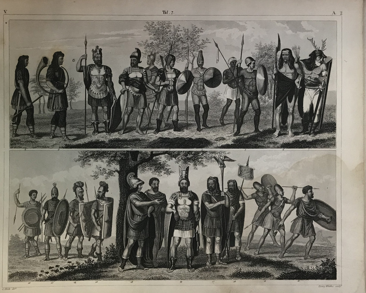 Iconographic Engravings – The Fine Arts (1851) Antique Engraving of Ancient Soldiers by Henry Winkles