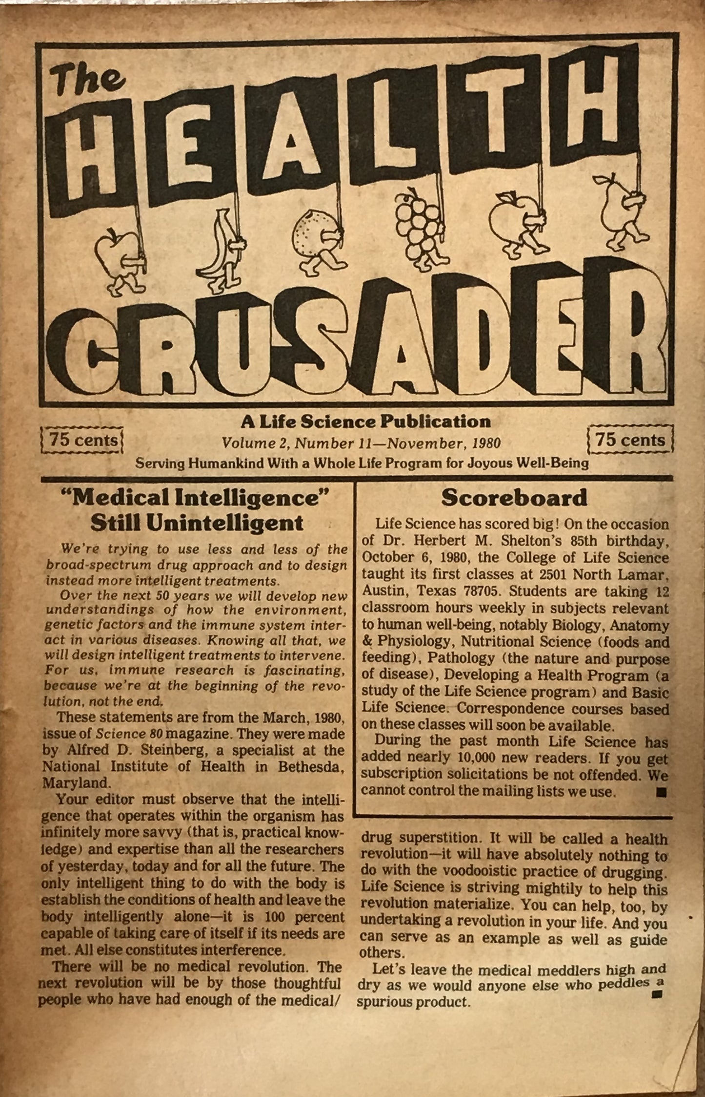 The Health Crusader, specifically Volume 2, Number 11, published in November 1980