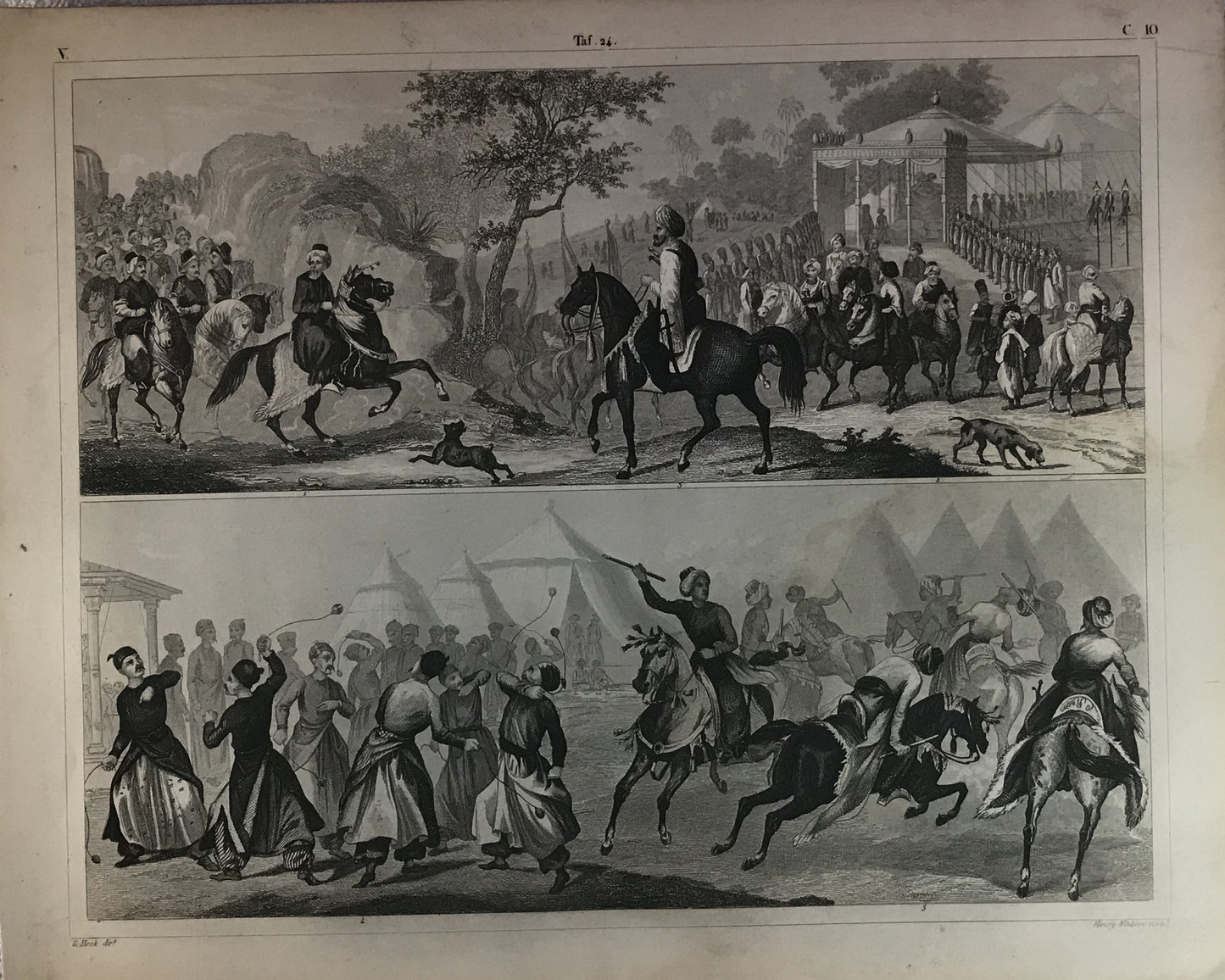 Iconographic Engravings – The Fine Arts (1851) Engraving of Traditional Equestrian Games and Festivities - Historical Celebration Scene