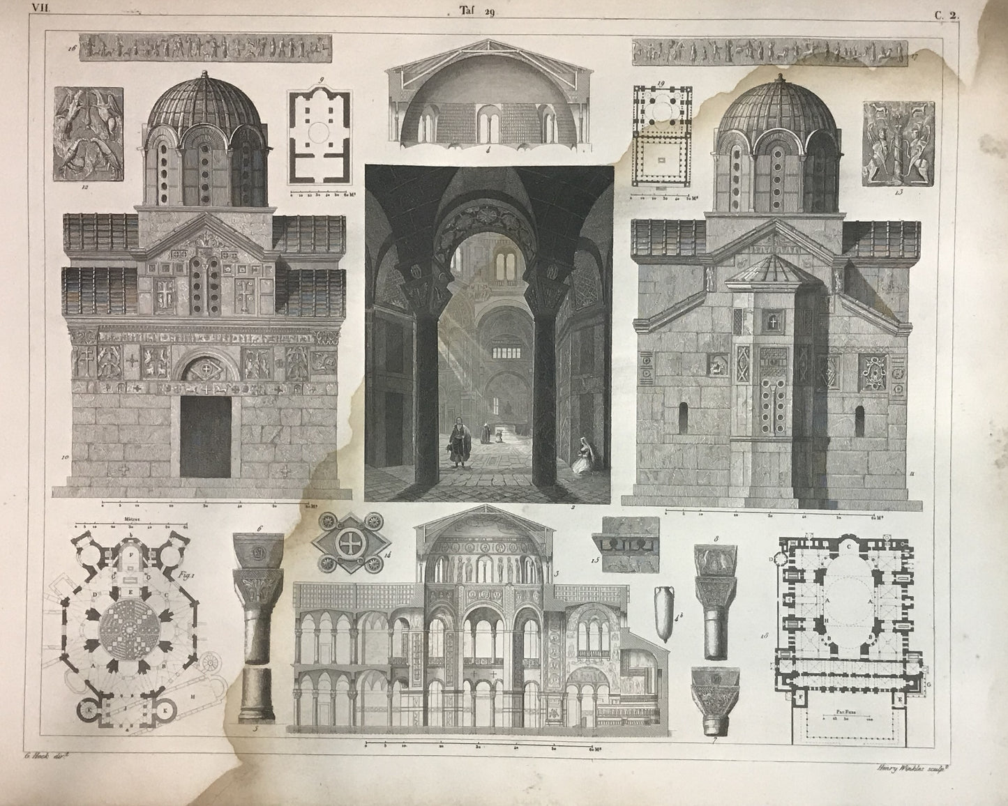 Iconographic Engravings – The Fine Arts (1851)  Byzantine Church Architecture Engraving by Henry Winkles – 19th Century Architectural Art