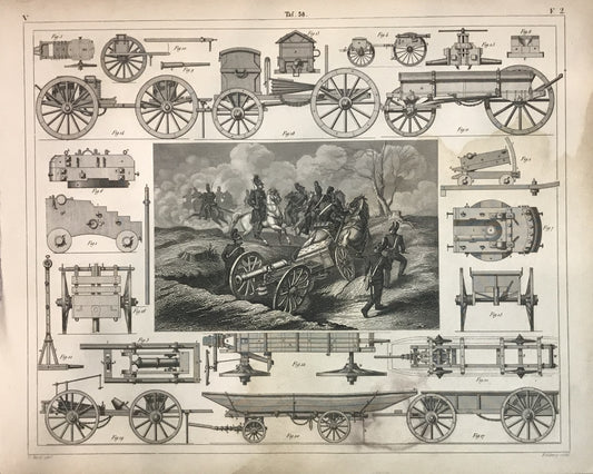 Iconographic Engravings – The Fine Arts (1851) Antique 19th Century Industrial Engineering Engraving - Steam Engine and Mechanical Components