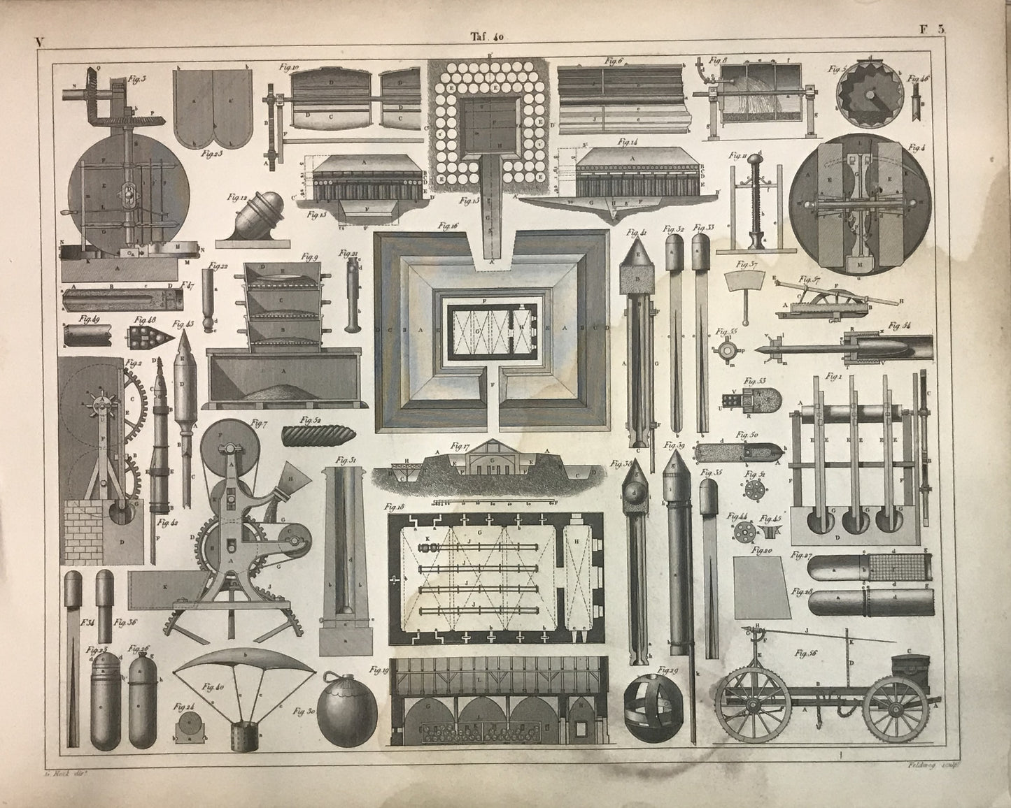 Iconographic Engravings – The Fine Arts (1851) illustration of military fortifications, artillery, and equipment.