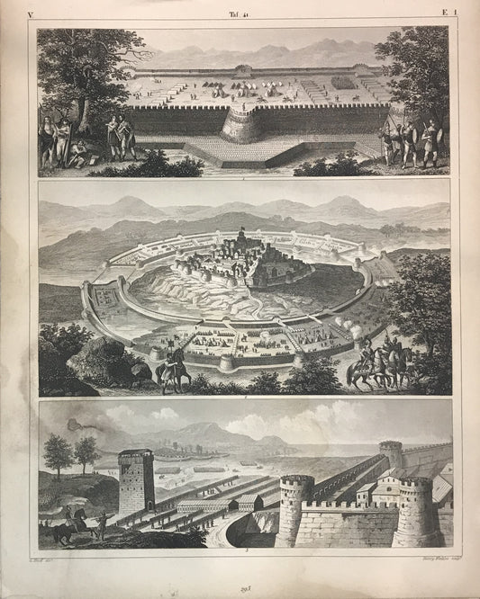 Iconographic Engravings – The Fine Arts (1851) s various military fortifications and fortified settlements