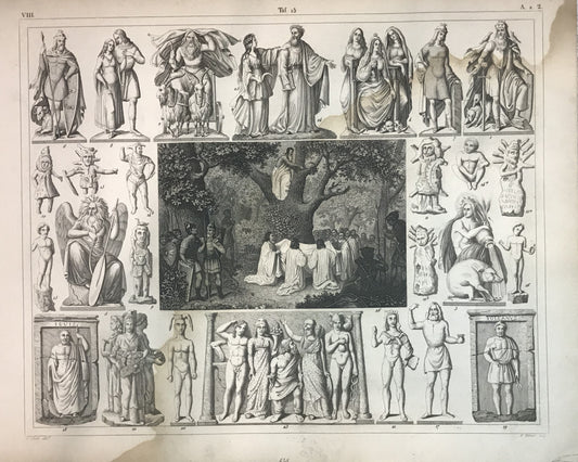 Iconographic Engravings – The Fine Arts (1851) Mythological and Ritual Ceremony Engraving by Henry Winkles – Ancient Religious Practices, 19th Century