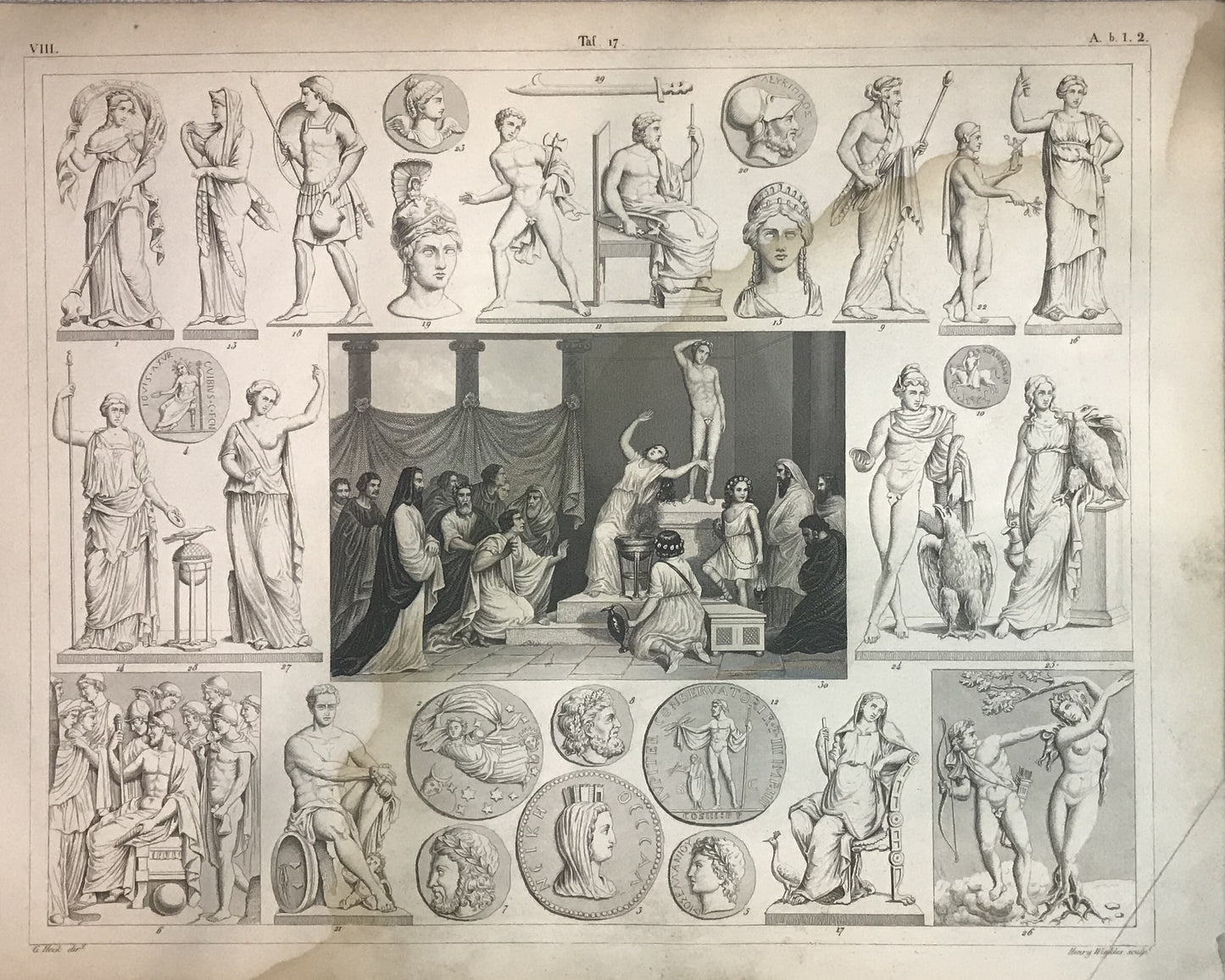 Iconographic Engravings – The Fine Arts (1851) Greco-Roman Mythology & Historical Figures Engraving by Henry Winkles – Classical Educational Print, 19th Century