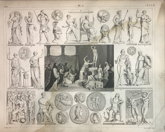 Iconographic Engravings – The Fine Arts (1851) Greco-Roman Mythology & Historical Figures Engraving by Henry Winkles – Classical Educational Print, 19th Century