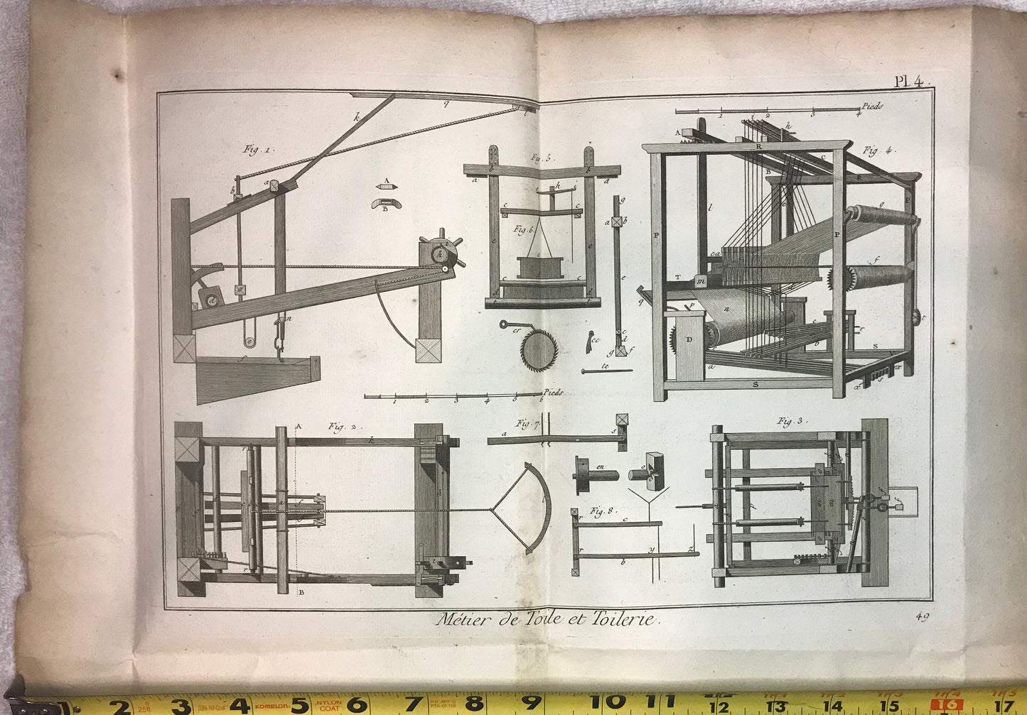 Antique Engineering Engraving - "Métier de Toile et Toilerie" - 19th Century Mechanical Loom Blueprint