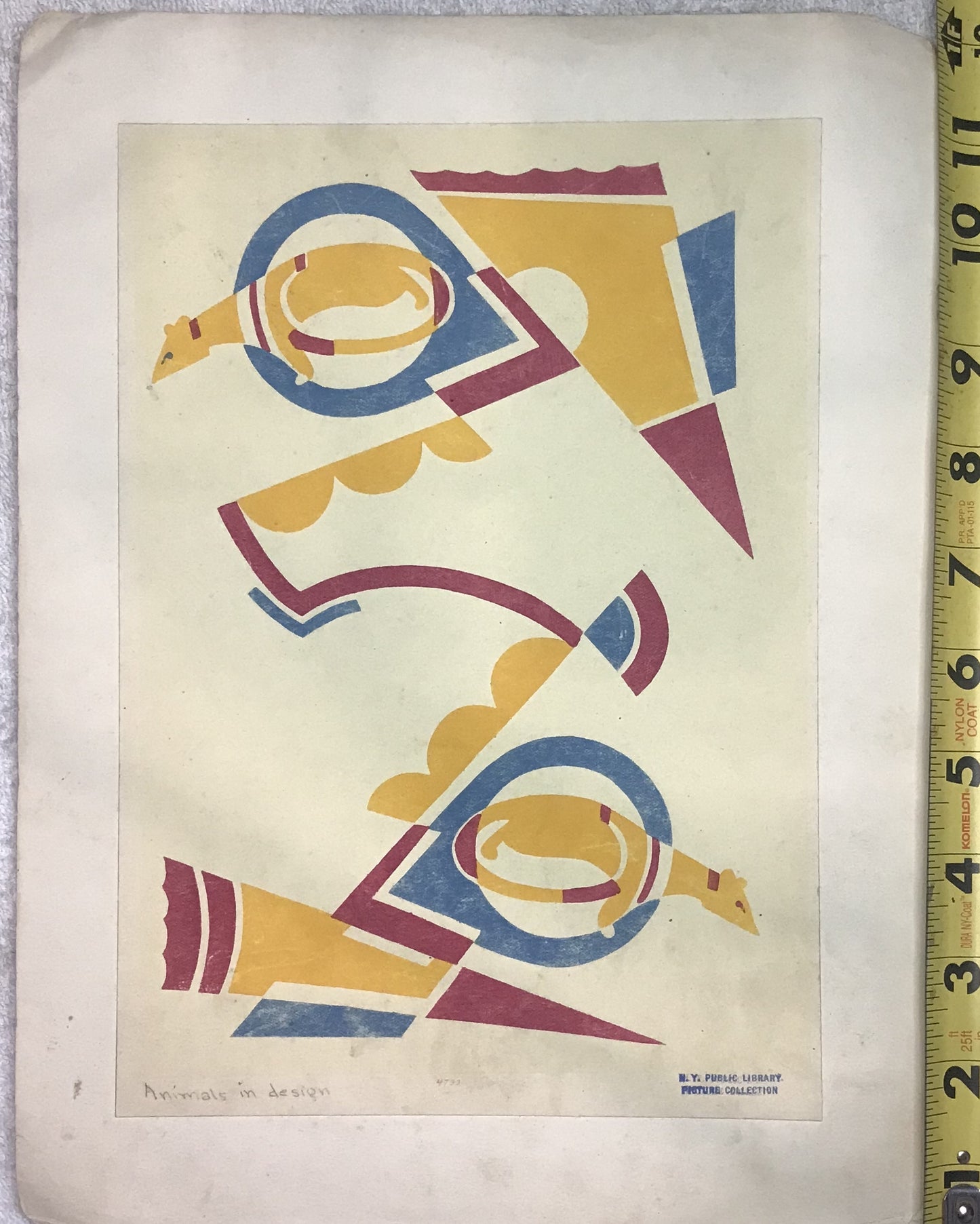 Vintage Abstract Print "Animals in Design" - Mid-Century Geometric Artwork