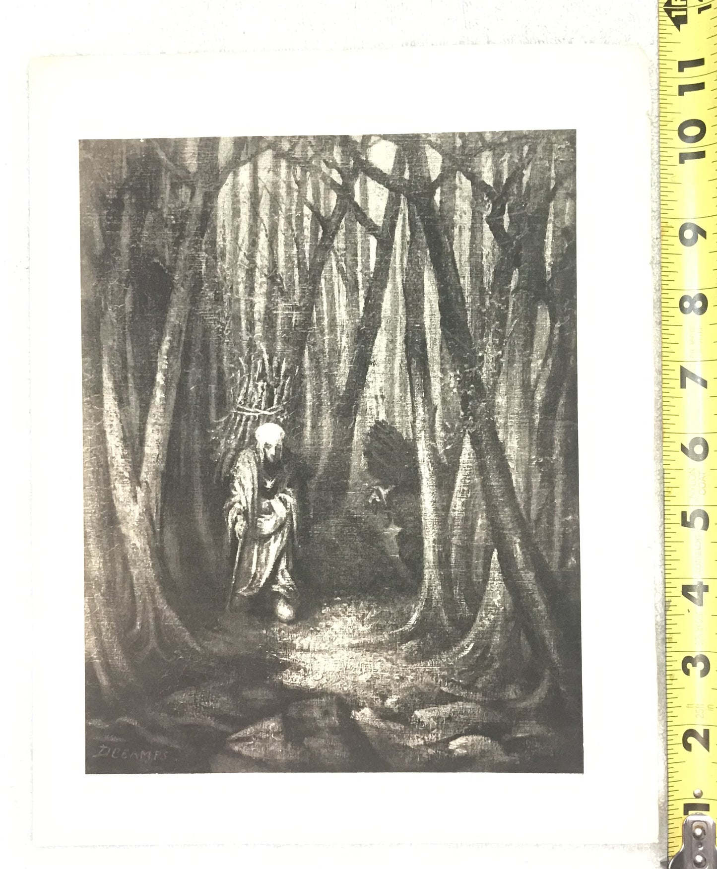 Vintage Black-and-White Print – "Old Man in the Forest" by Decamps