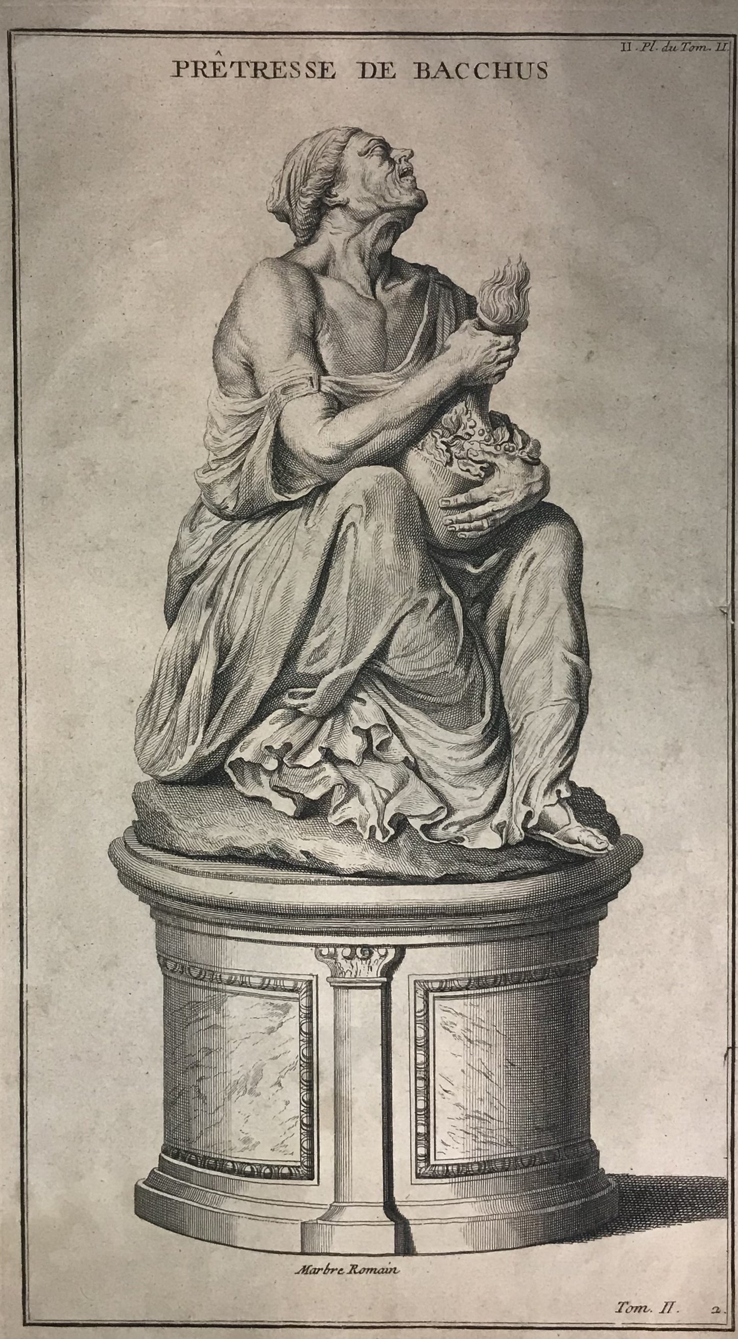 Antique Engraving of "Prêtresse de Bacchus" - Roman Marble Sculpture