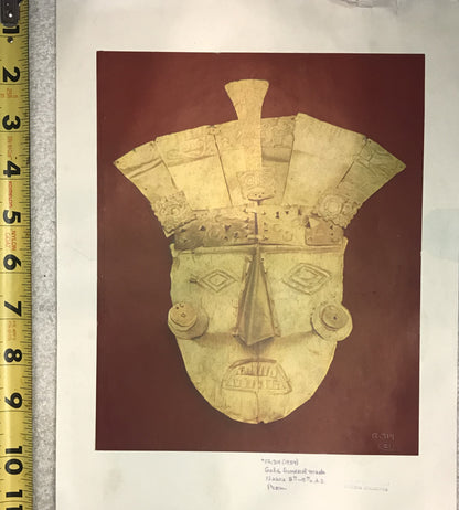 Vintage Print of Nazca Gold Funerary Mask - Ancient Peruvian Artifact Reproduction