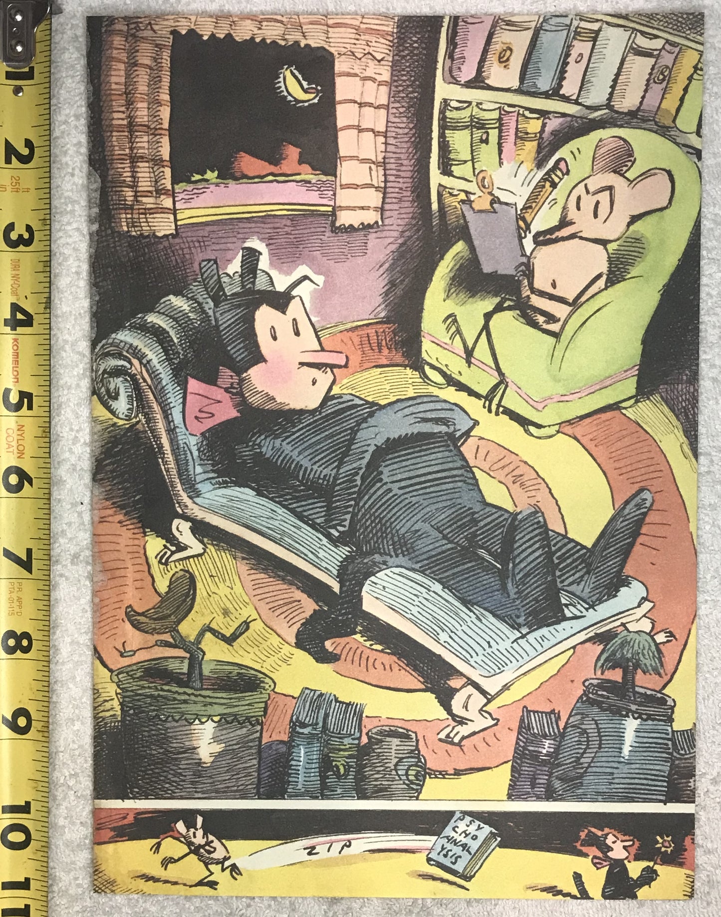 Quirky Comic Illustration - Mouse Therapist and Vampire on Couch