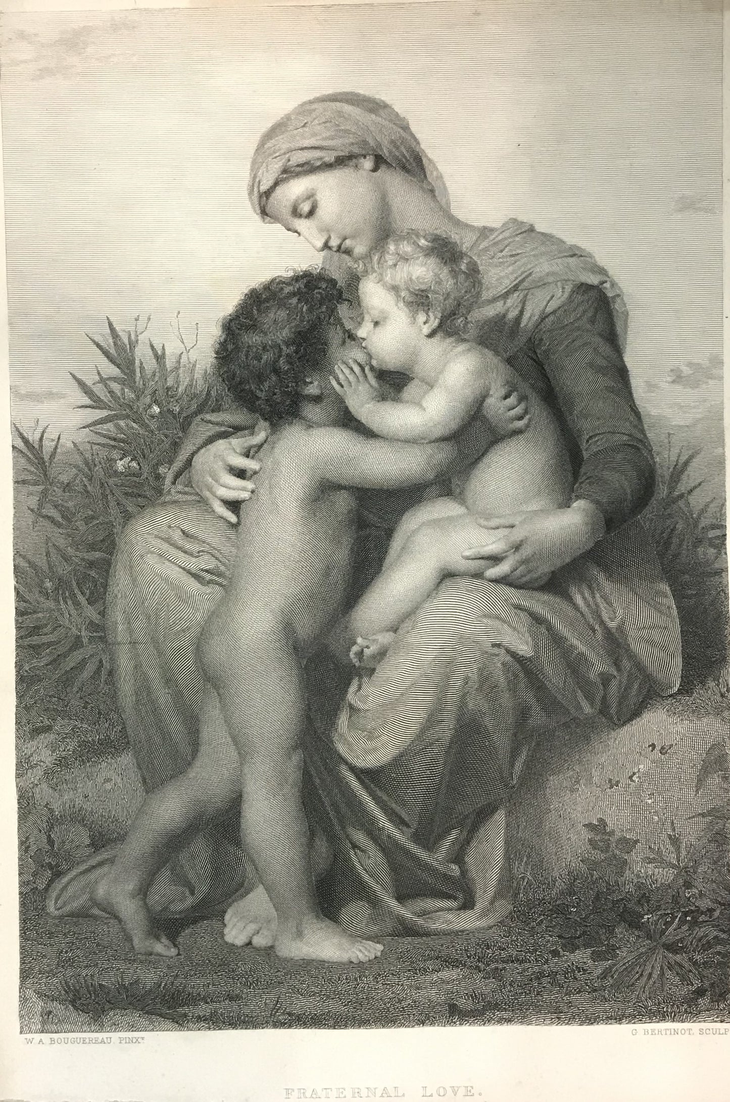 Vintage Engraving Print - "Fraternal Love" by William-Adolphe Bouguereau