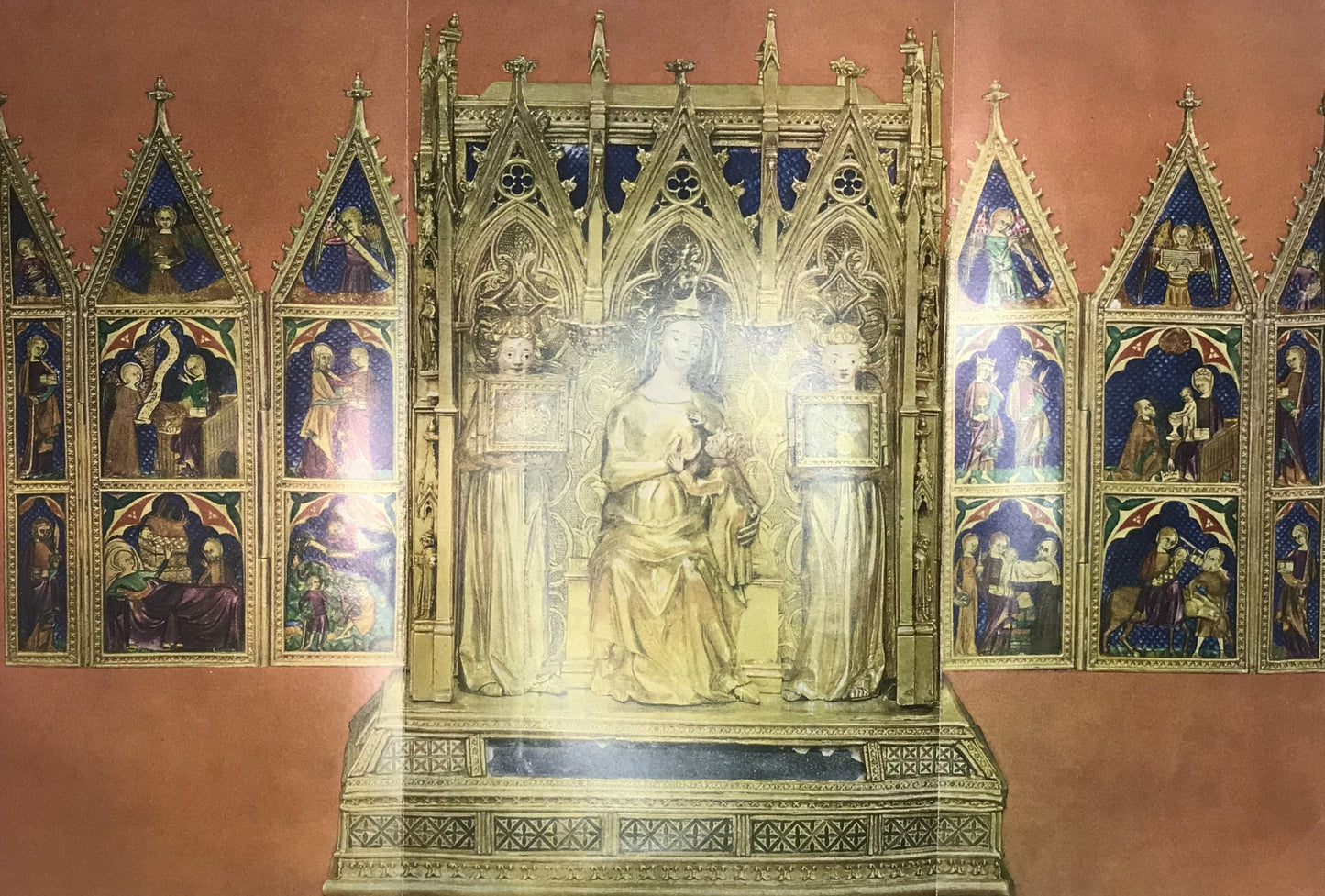 Vintage Print of 14th Century French Shrine - Virgin and Child with Saints and Angels