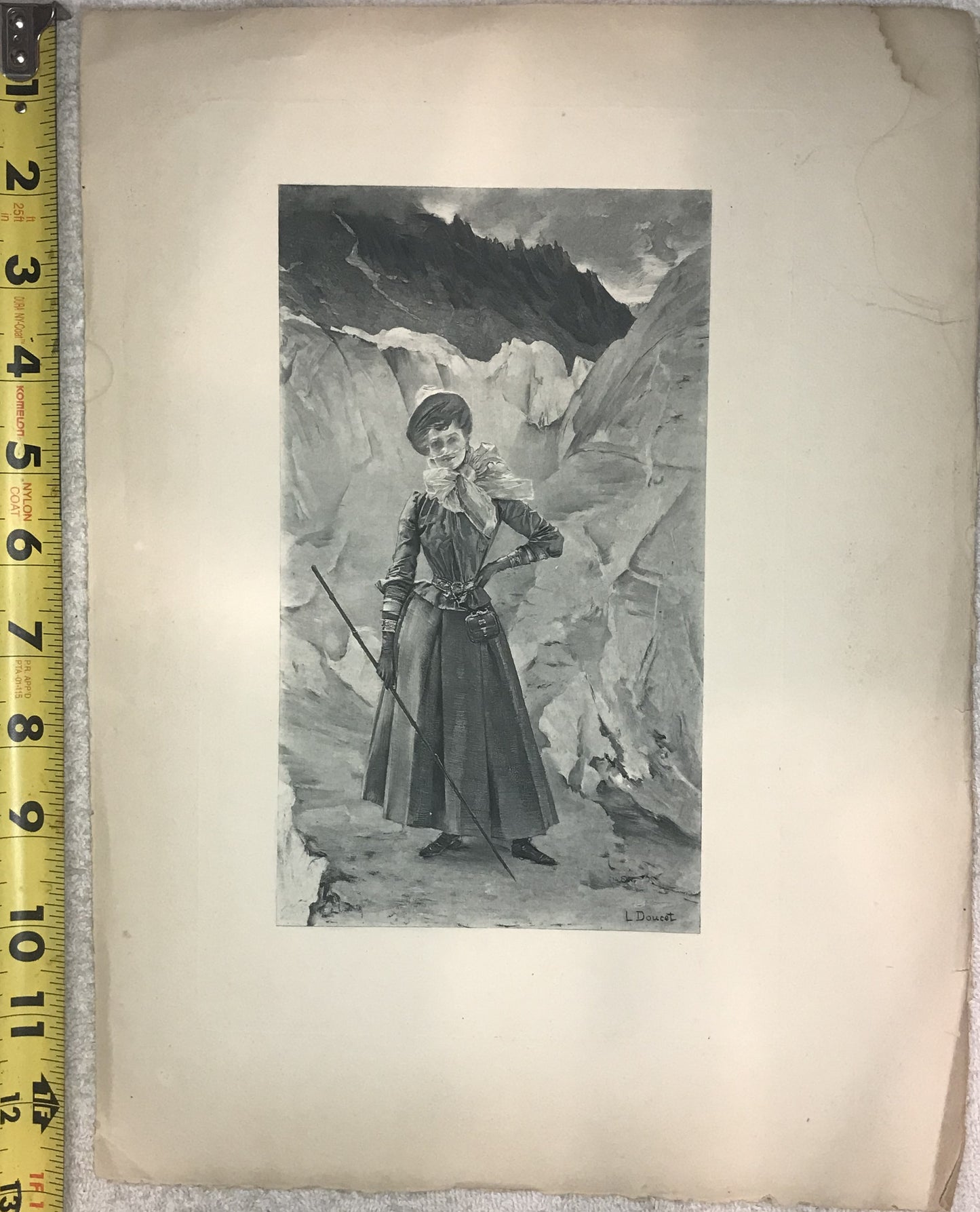 Vintage Mountain Climber Portrait by L. Doucet - 19th Century Print