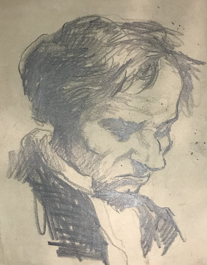 Vintage Charcoal Drawing of a Pensive Man