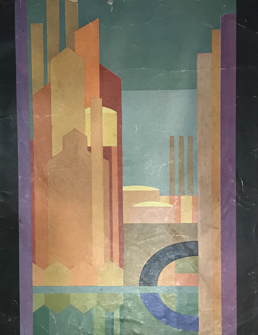 Vintage Art Deco Industrial Scene Print