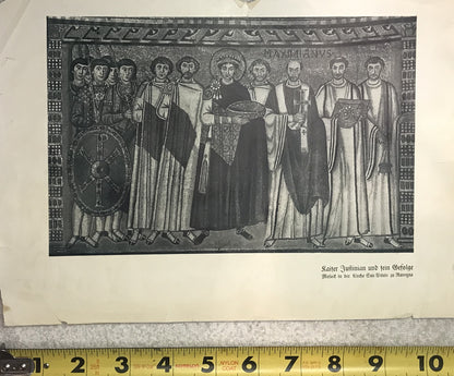 Mosaic of Emperor Justinian I and His Entourage - Vintage Print