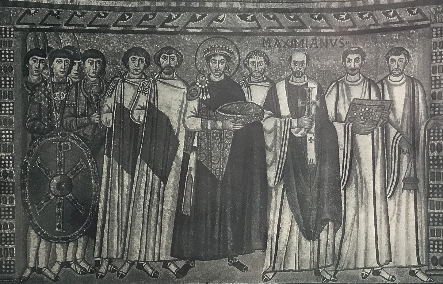 Mosaic of Emperor Justinian I and His Entourage - Vintage Print