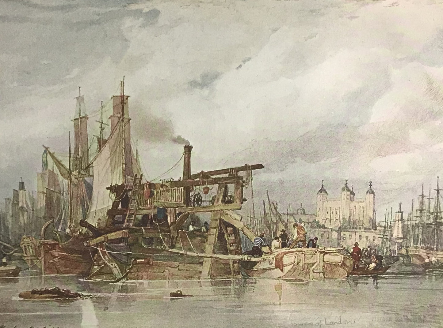 Antique Print of London Wharves &amp; Docks by Herbert Menzies Marshall (1887) – Ex-NYPL Collection