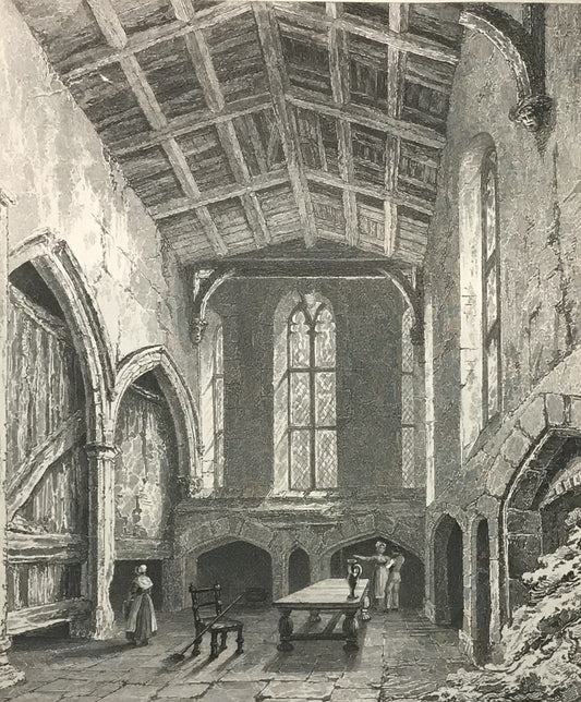 Antique Architectural Print - Kenilworth St. Mary Hall, Coventry