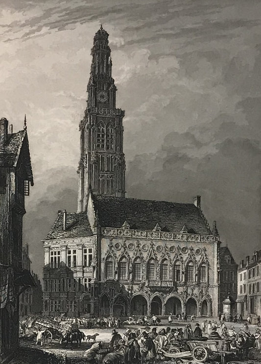 Vintage Engraving of Hôtel de Ville d'Arras, Published by Fourmer, Perrotin