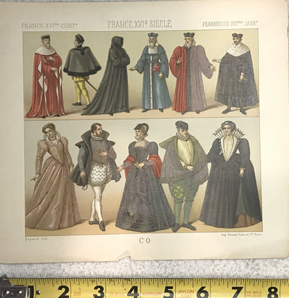 France XVIth Century Fashion Lithograph - Vintage Print