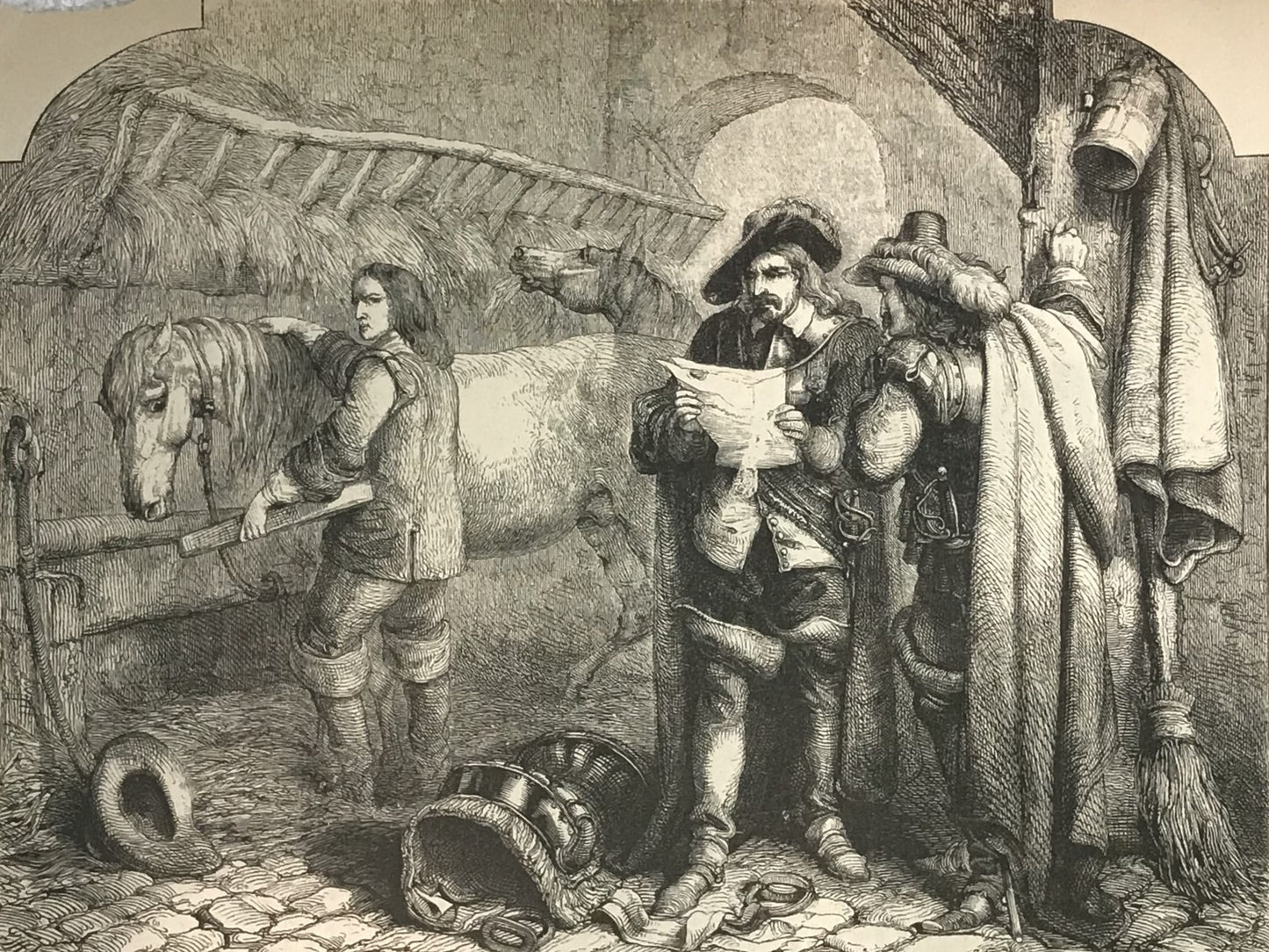 Vintage Engraving "Cromwell Discovering the Letter of Charles II at the Blue Boar, Holborn