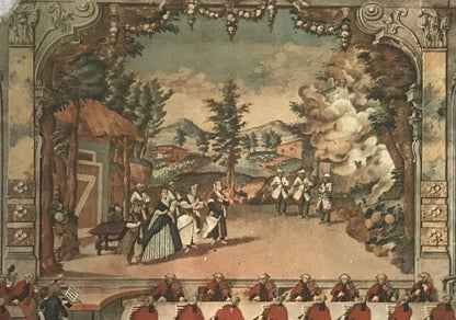 Vintage Theatrical Scene with Orchestra and Actors