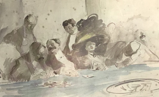 Vintage Lithograph – Gambling Scene Illustration from L'Opinion Magazine, 1908