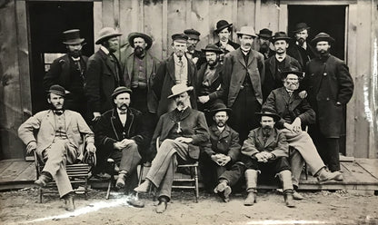 Group of Men Outside Cabin - Vintage Western Photograph