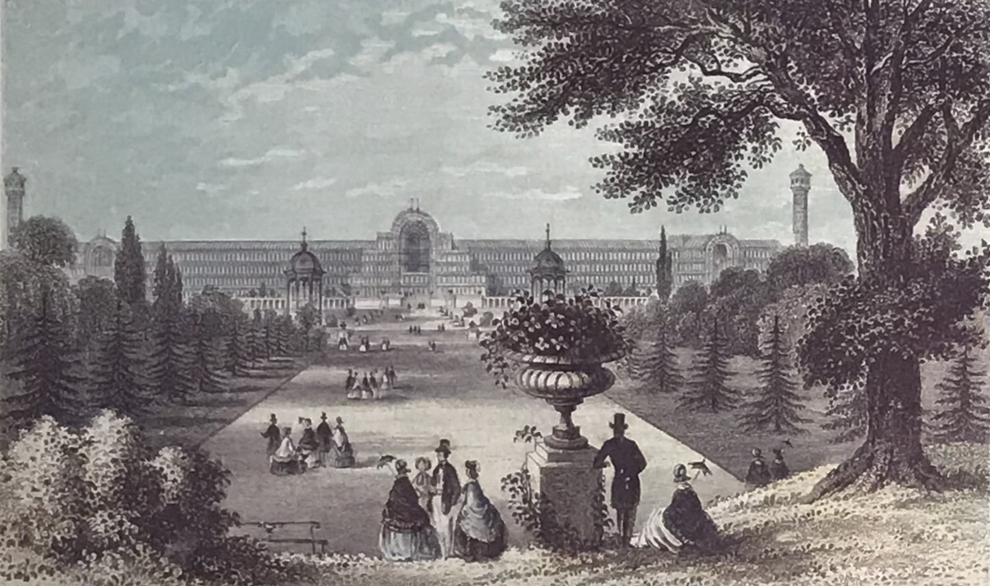 Antique Engraving of the Broad Walk at Crystal Palace